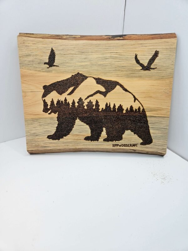 Bear on live-edge pine