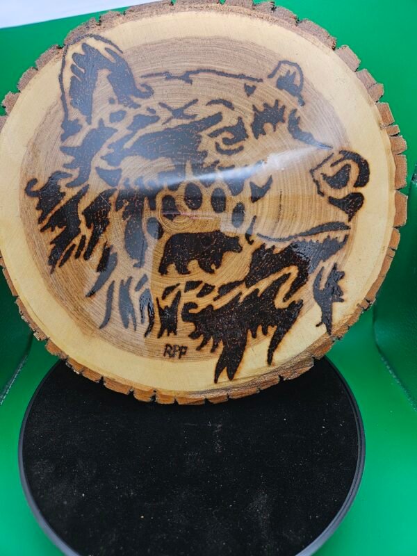 Bear On Basswood Slice With Epoxy Finish
