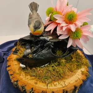 labradorite eggs with bird and painted deer skull