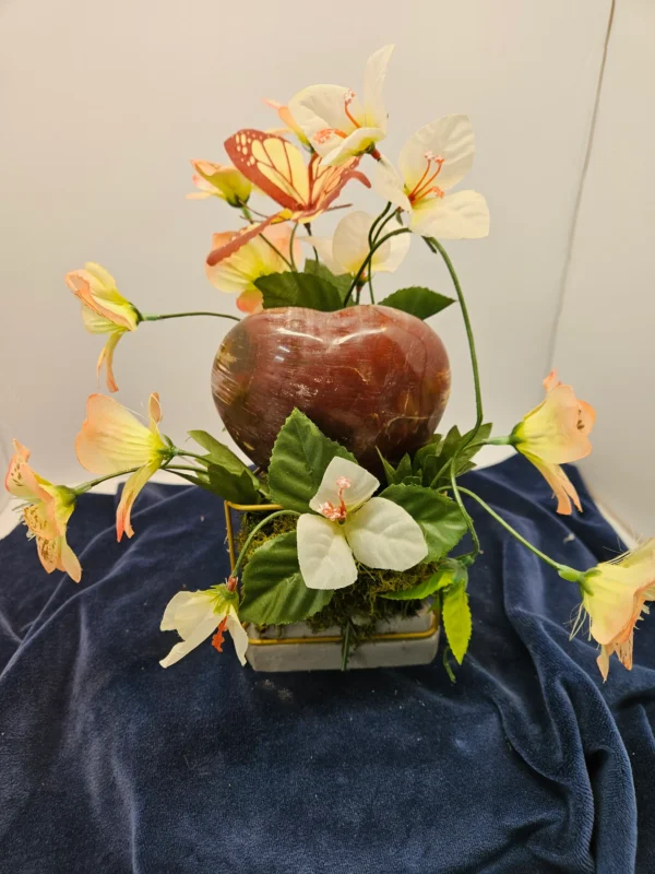 Red creek jasper heart with flowers
