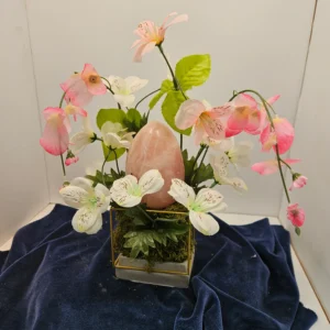 Five inch rose quartz egg with flowers