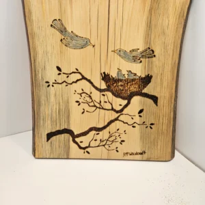 Woodburn birds and nest on live edge pine