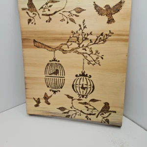 Woodburn birds and cages on live edge pine