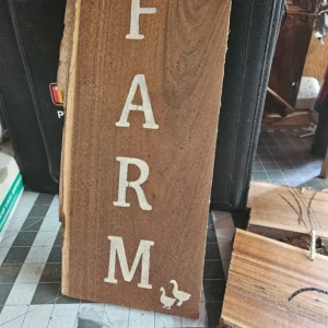 Farm sign on black walnut