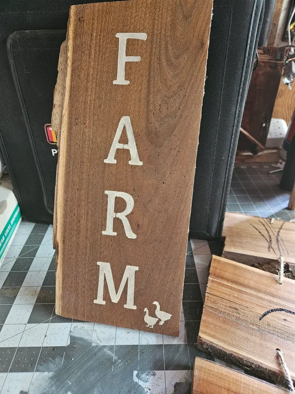 Farm sign on black walnut