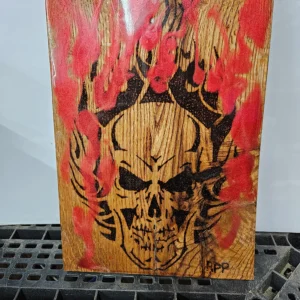 Woodburn art skull with epoxy finish