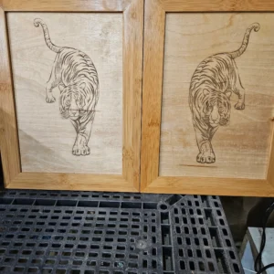 Bamboo Framed Lazer engraved tigers