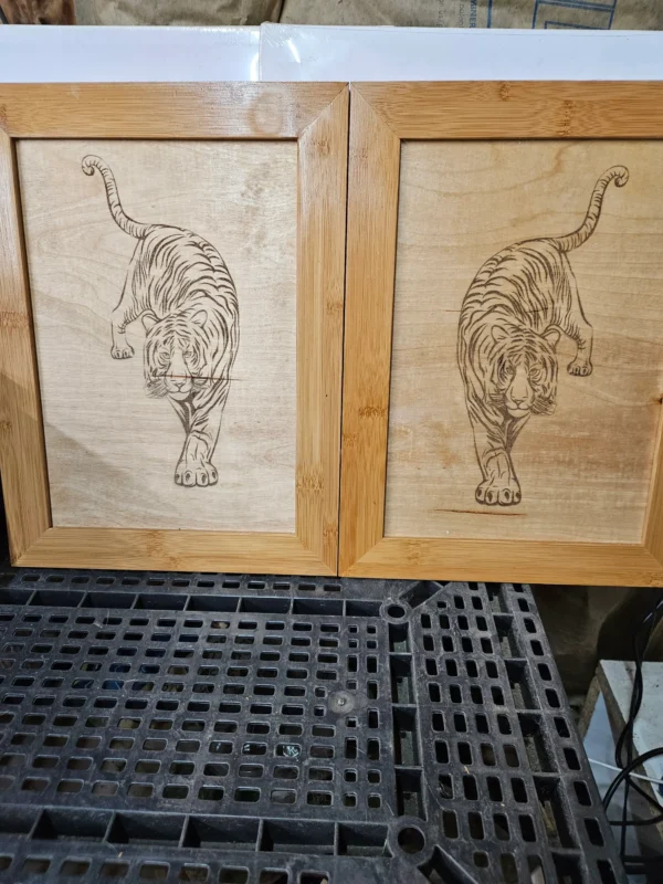 Bamboo Framed Lazer engraved tigers