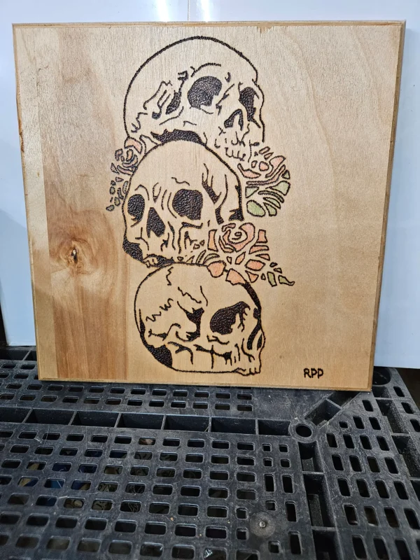 Woodburn art skulls